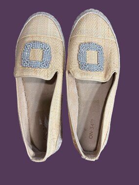 RAFIA ESPADRILLES W RHINESTONE BUCKLE SIZE 8.5